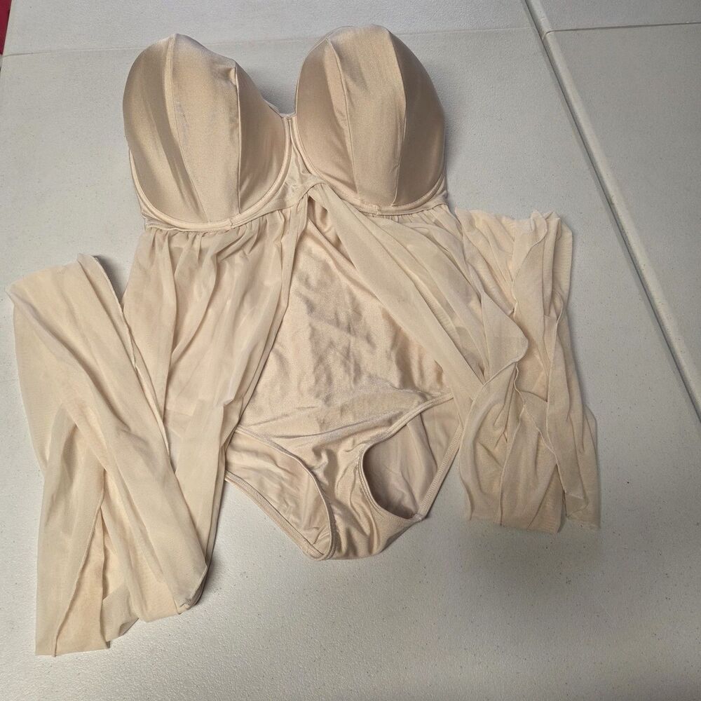 Curvy Kate Wrapsody Bandeau Strapless Multiway Oyster Cream Swimsuit US 38L